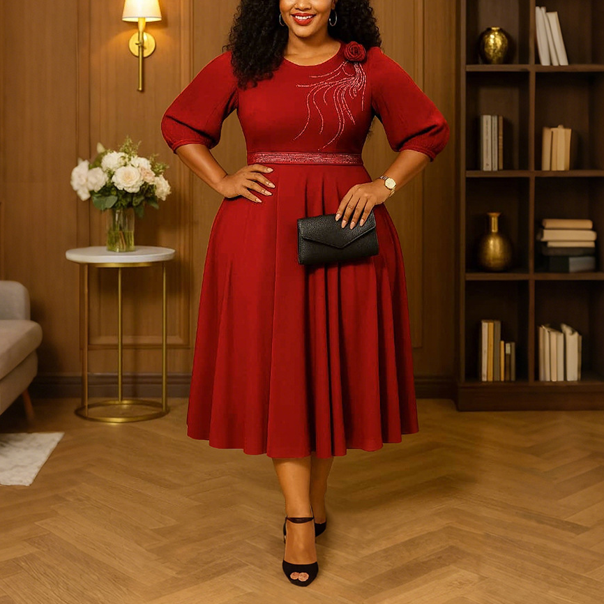 Women's Round-Neck Half-Sleeve Dress