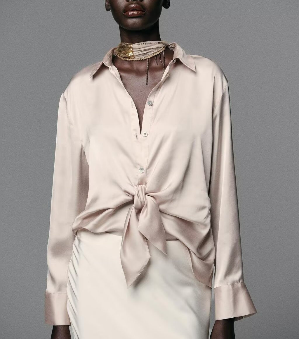 Women's Early Bow Tie Texture Drape Shirt