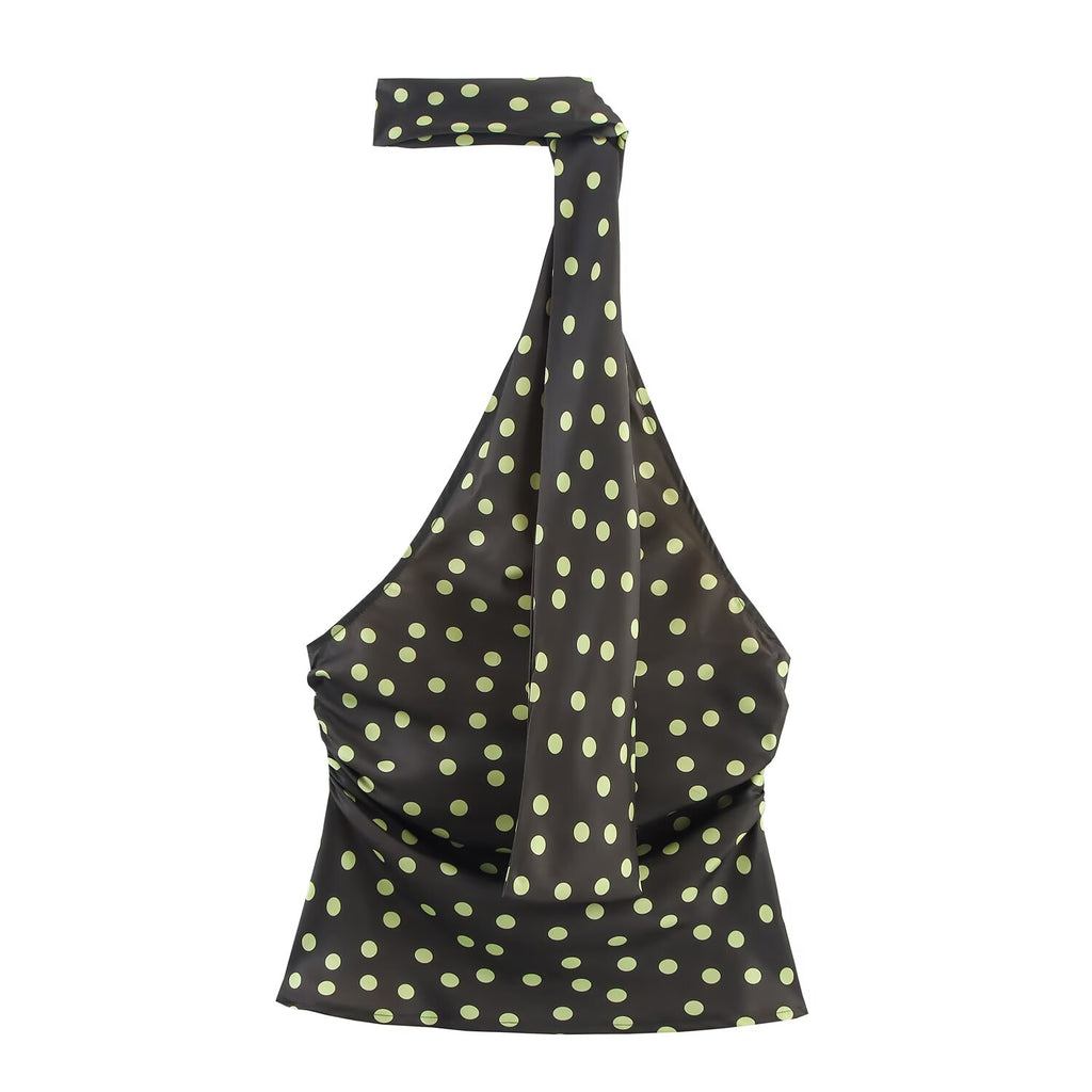 Women Asymmetric Polka Dot Design Top