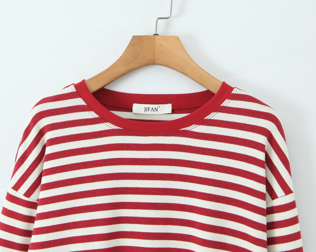 Women's Summer Women's Striped Loose Round Neck Long Sleeve T-Shirt