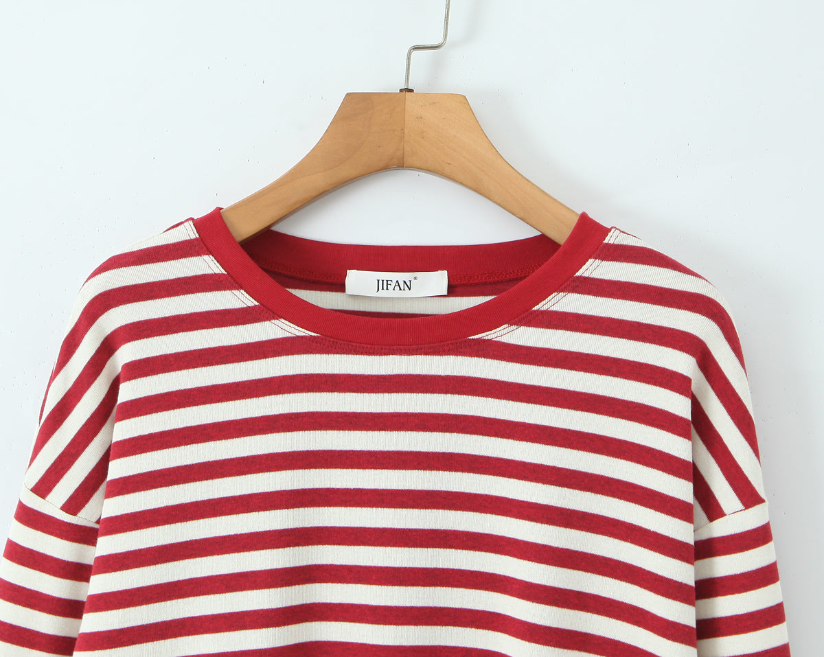 Women's Summer Women's Striped Loose Round Neck Long Sleeve T-Shirt