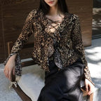 Women's Elegant Women Clothing Leopard Print V Neck Waist Tight Sexy Shirt Top