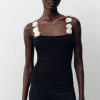 Women's Floral Sleeveless Black Camisole