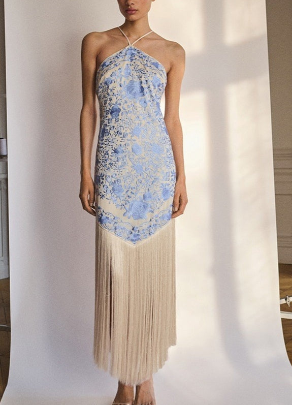 Women's Halter Fringe Backless Dress