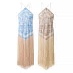 Women's Halter Fringe Backless Dress