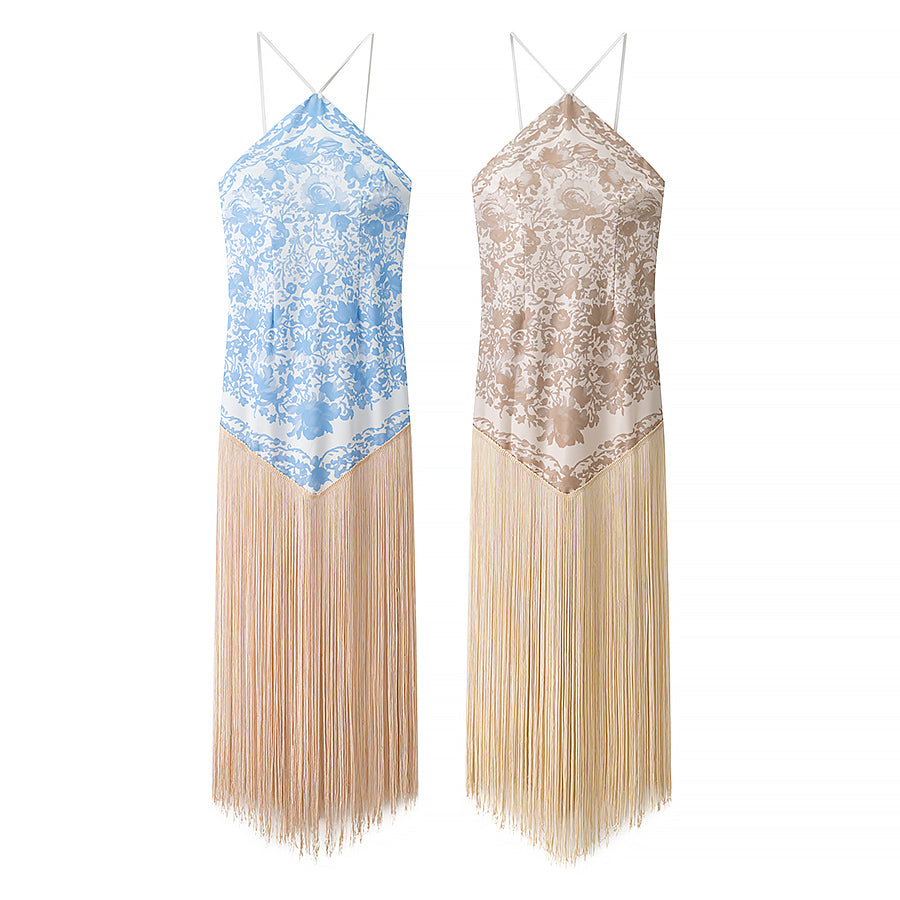 Women's Halter Fringe Backless Dress