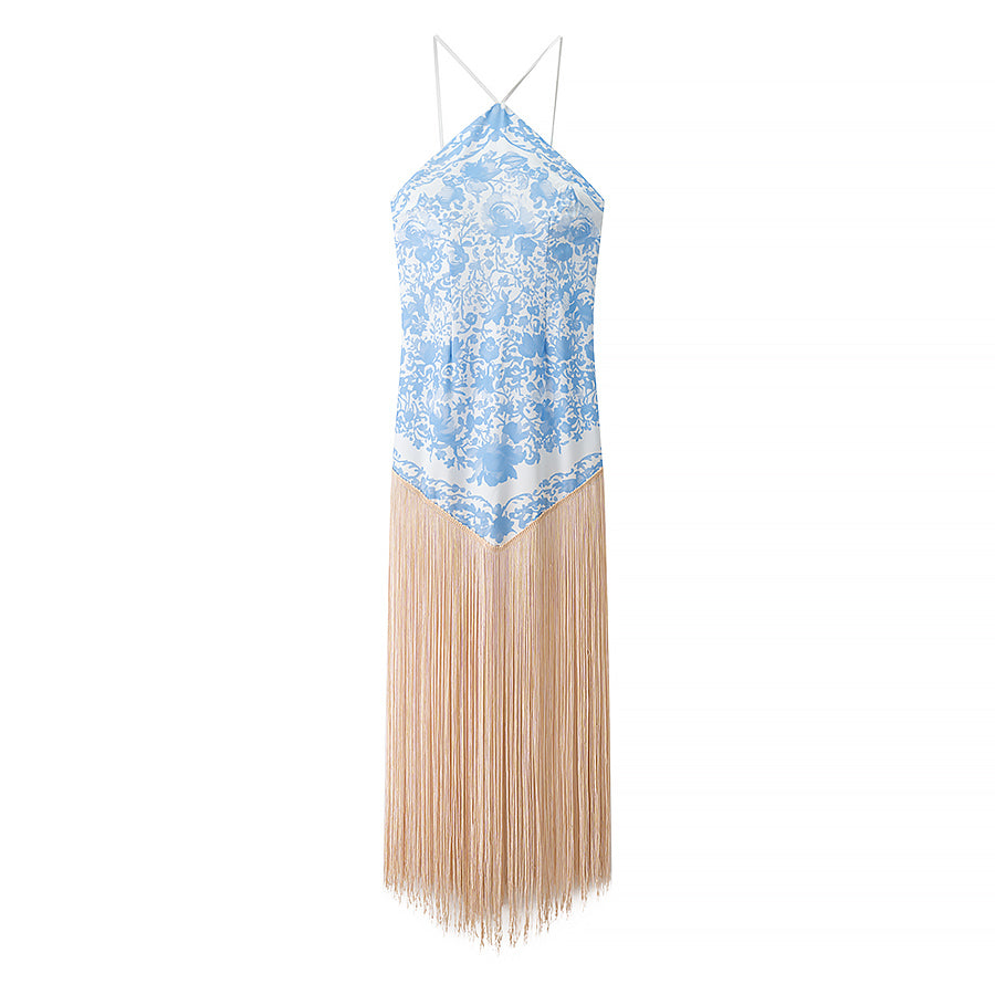 Women's Halter Fringe Backless Dress