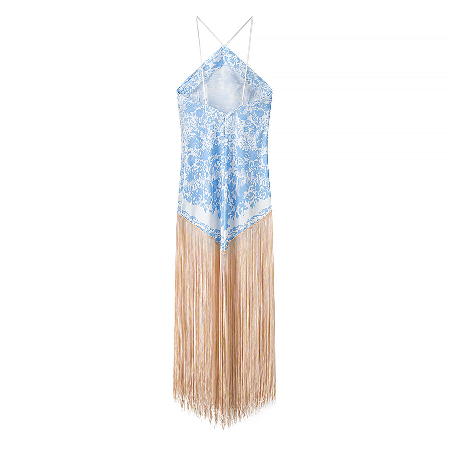 Women's Halter Fringe Backless Dress
