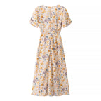 Women's Belted Floral V-Neck Midi Dress