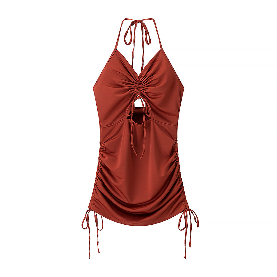Women's Halter Cutout Ruched Backless Mini Dress