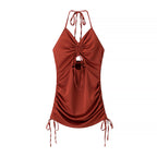Women's Halter Cutout Ruched Backless Mini Dress