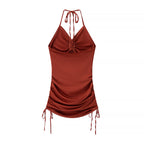 Women's Halter Cutout Ruched Backless Mini Dress