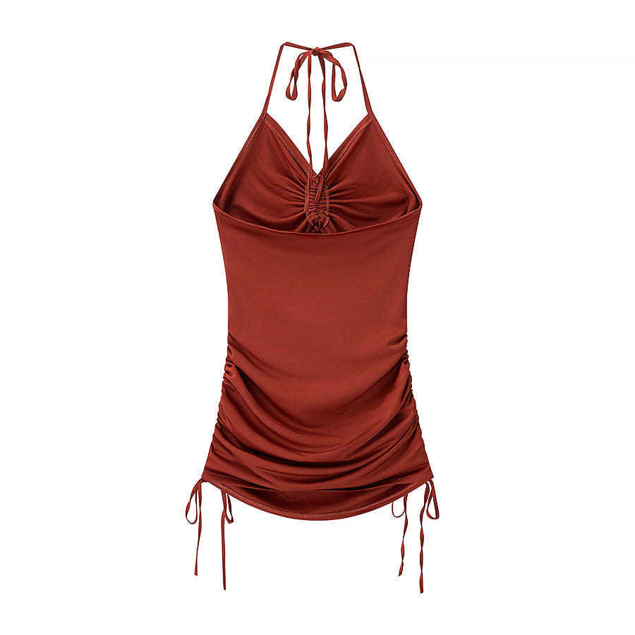 Women's Halter Cutout Ruched Backless Mini Dress