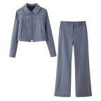 Women's Zipper Blazer & Pants Two-Piece Set
