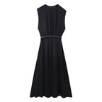 V-Neck Belted Ruched Sleeveless A-Line Maxi Dress