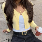 Women's Summer Sexy Cardigan Button Cropped Long Sleeve T shirt Top