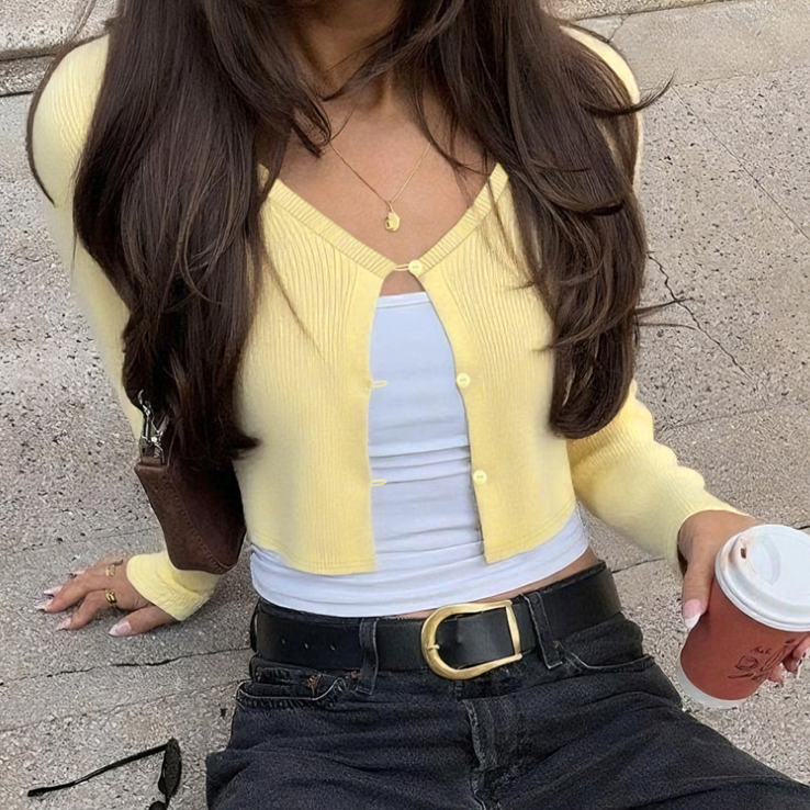Women's Summer Sexy Cardigan Button Cropped Long Sleeve T shirt Top