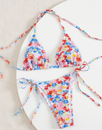 Printed Smocking Bikini Swimwear