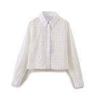 Women's Embroidered Cutout Collared Shirt