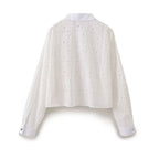 Women's Embroidered Cutout Collared Shirt