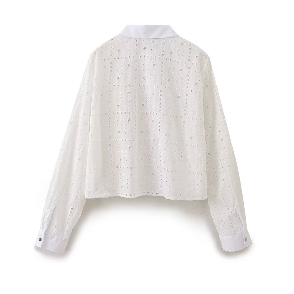 Women's Embroidered Cutout Collared Shirt
