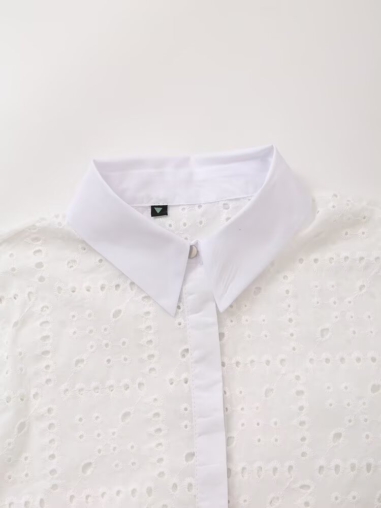 Women's Embroidered Cutout Collared Shirt