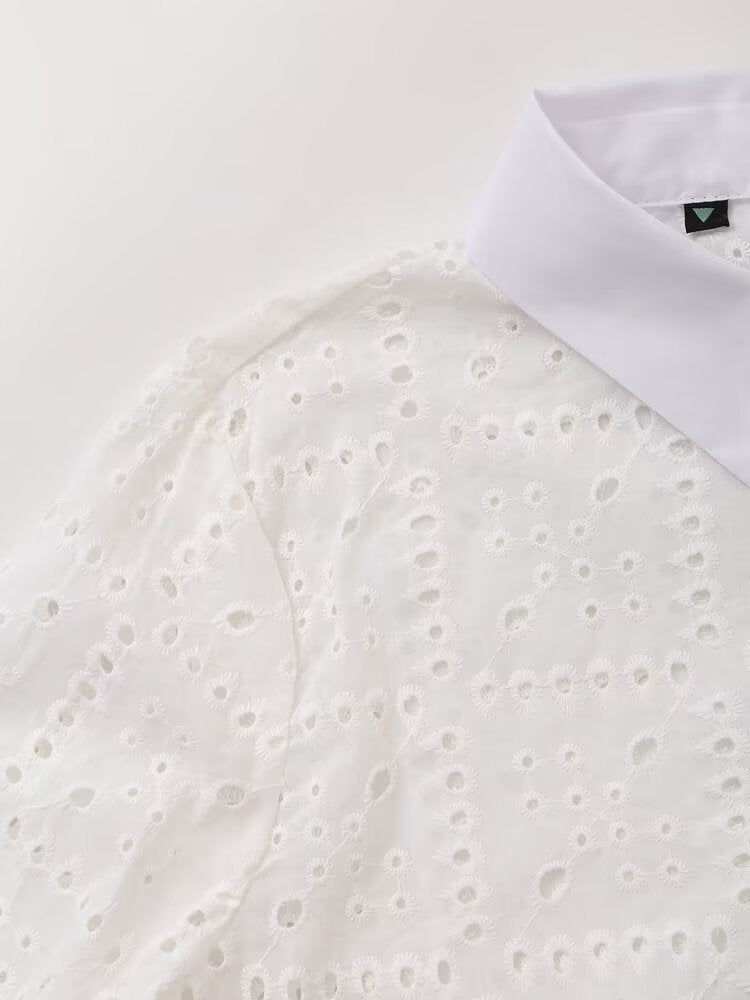 Women's Embroidered Cutout Collared Shirt