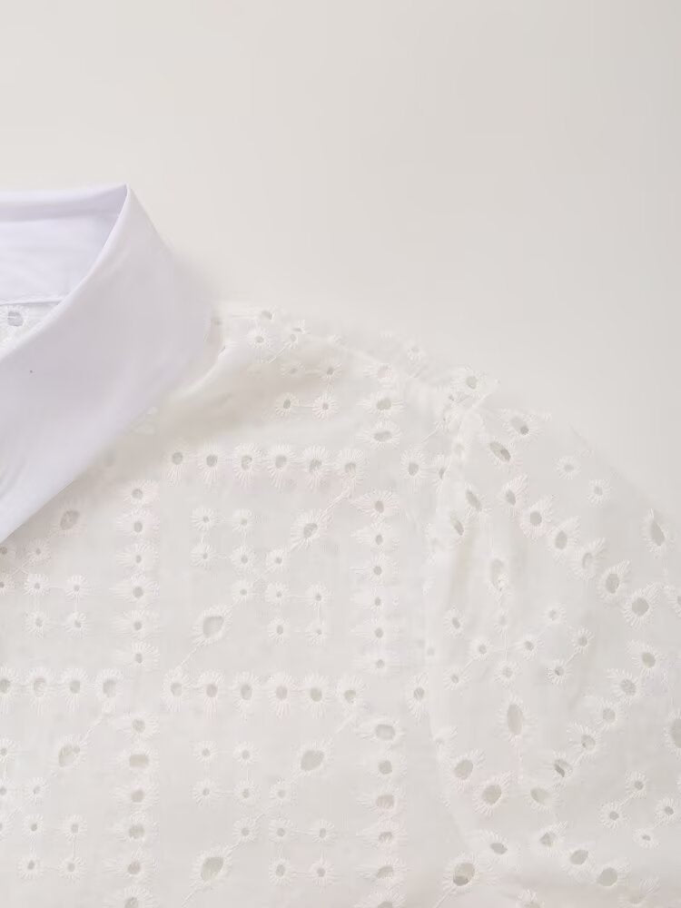 Women's Embroidered Cutout Collared Shirt