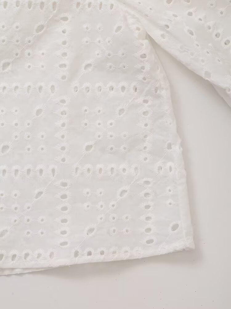 Women's Embroidered Cutout Collared Shirt