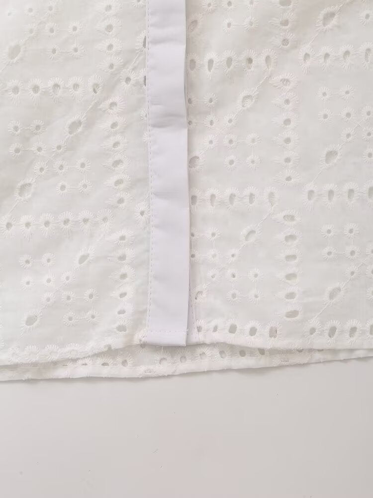 Women's Embroidered Cutout Collared Shirt