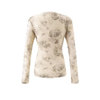 Women's Design Oblique Shoulder Long Sleeved T Shirt Women Tie Dyed Printed Stretch Slim Fit Sexy Pleated Bottoming Top