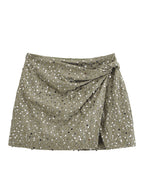 Army Green Sequin Irregular Asymmetric Pantskirt