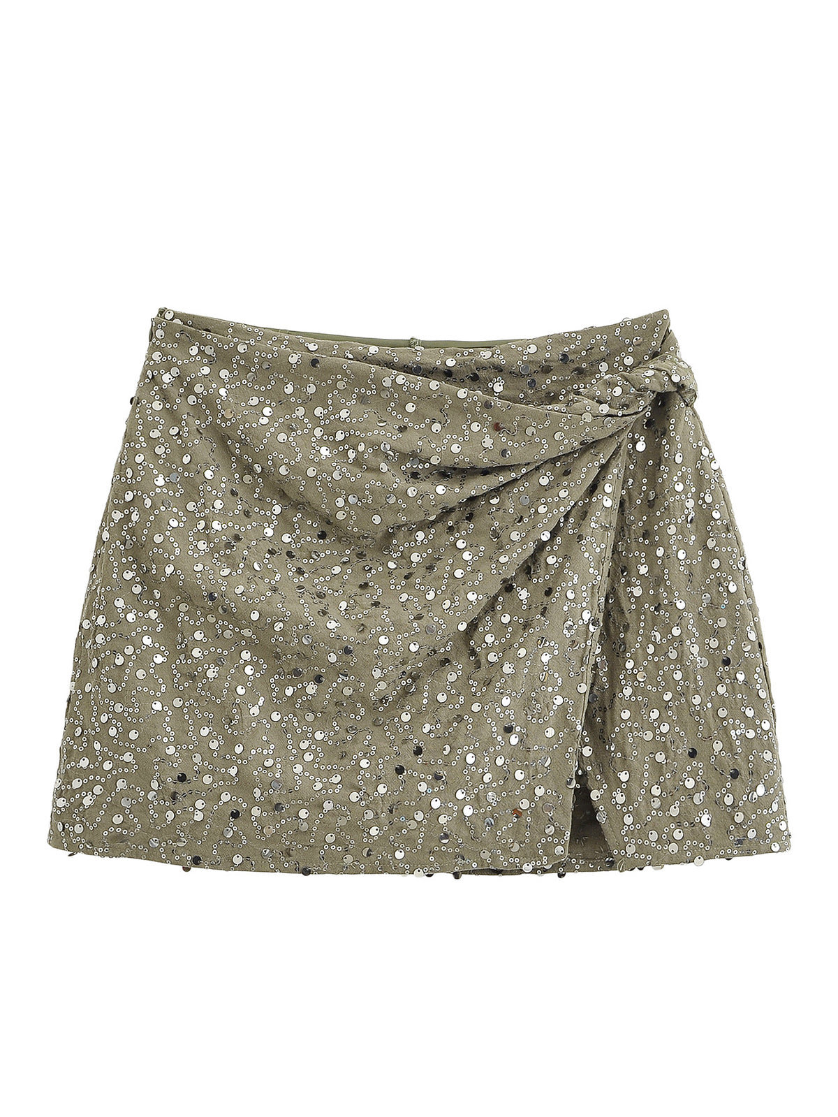 Army Green Sequin Irregular Asymmetric Pantskirt