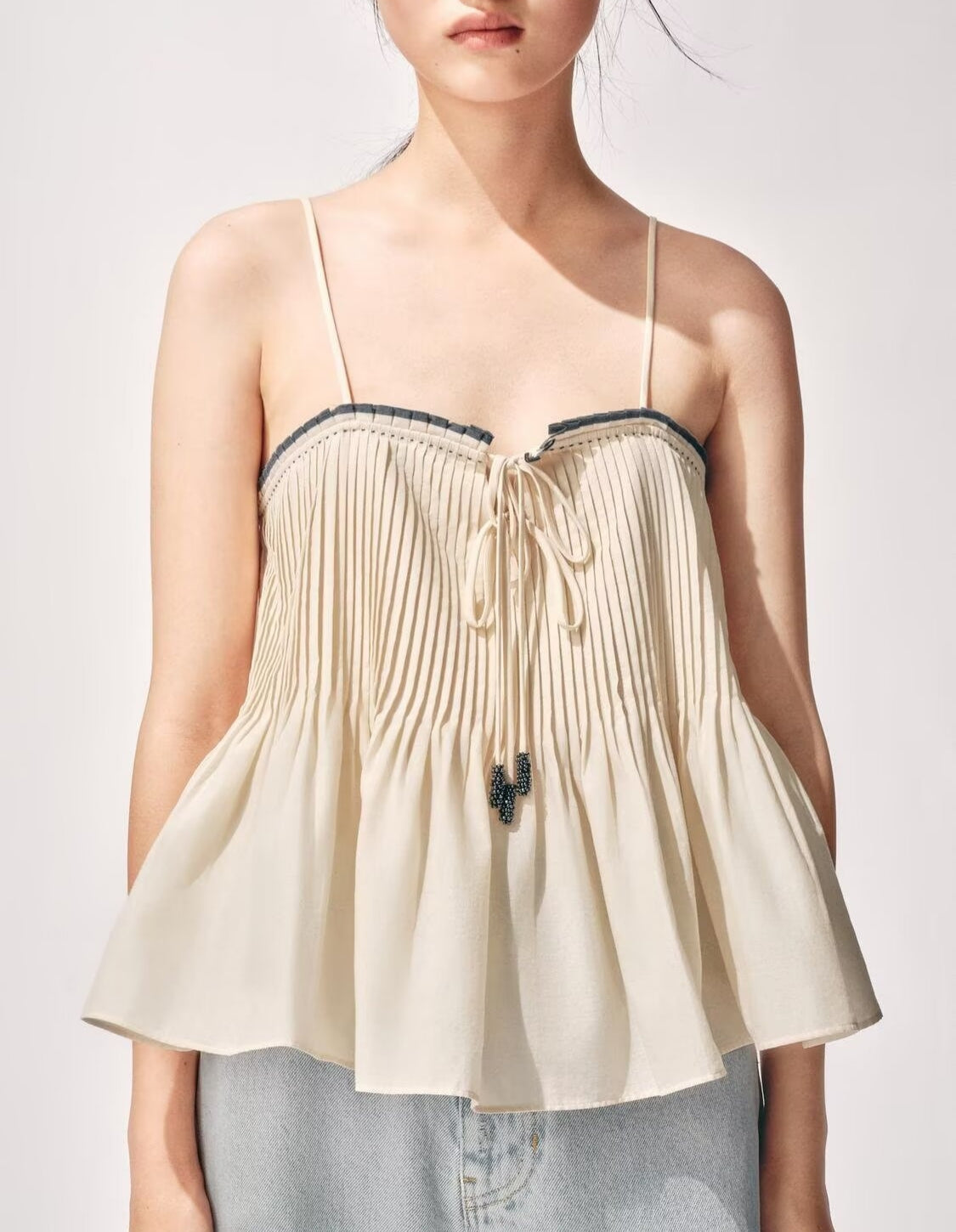 Autumn Women Street Color Contrast Trim Sling Top