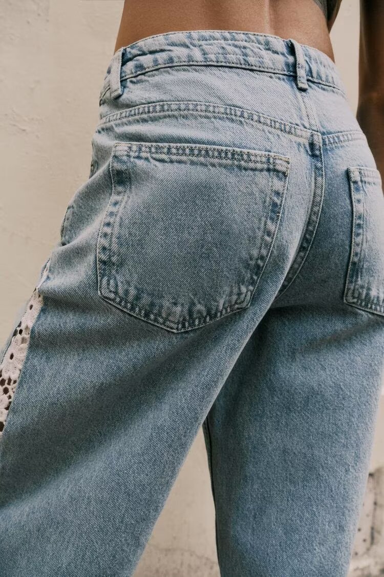 Crochet Stitching High Waist Wide Leg Jeans
