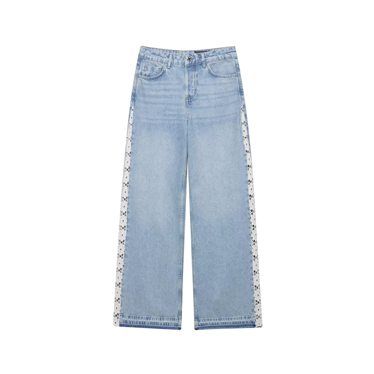 Crochet Stitching High Waist Wide Leg Jeans
