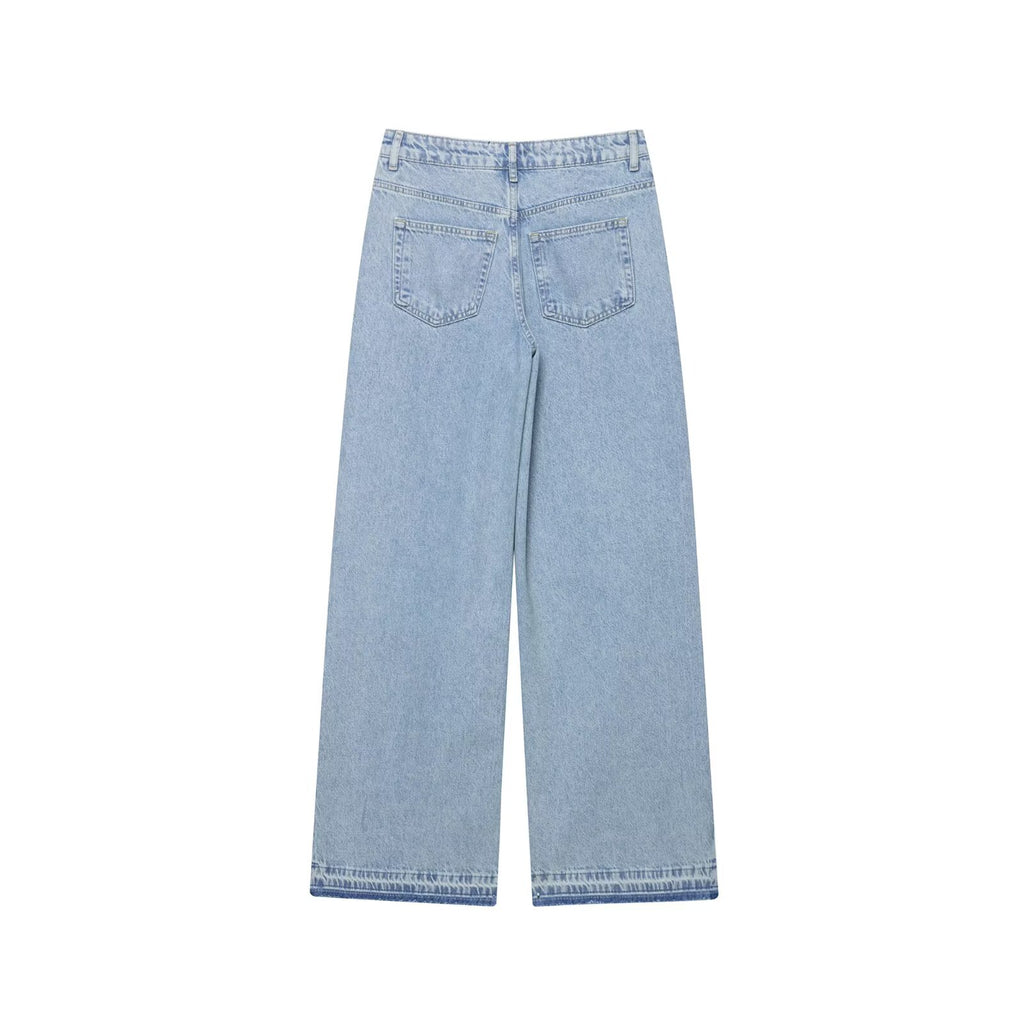 Crochet Stitching High Waist Wide Leg Jeans
