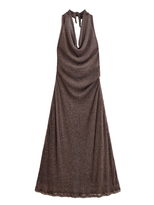 Women Clothing Autumn Backless Metallic Dress