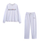 Casual Round-Neck Preppy Long-Sleeve Sweater Trousers Sports Set