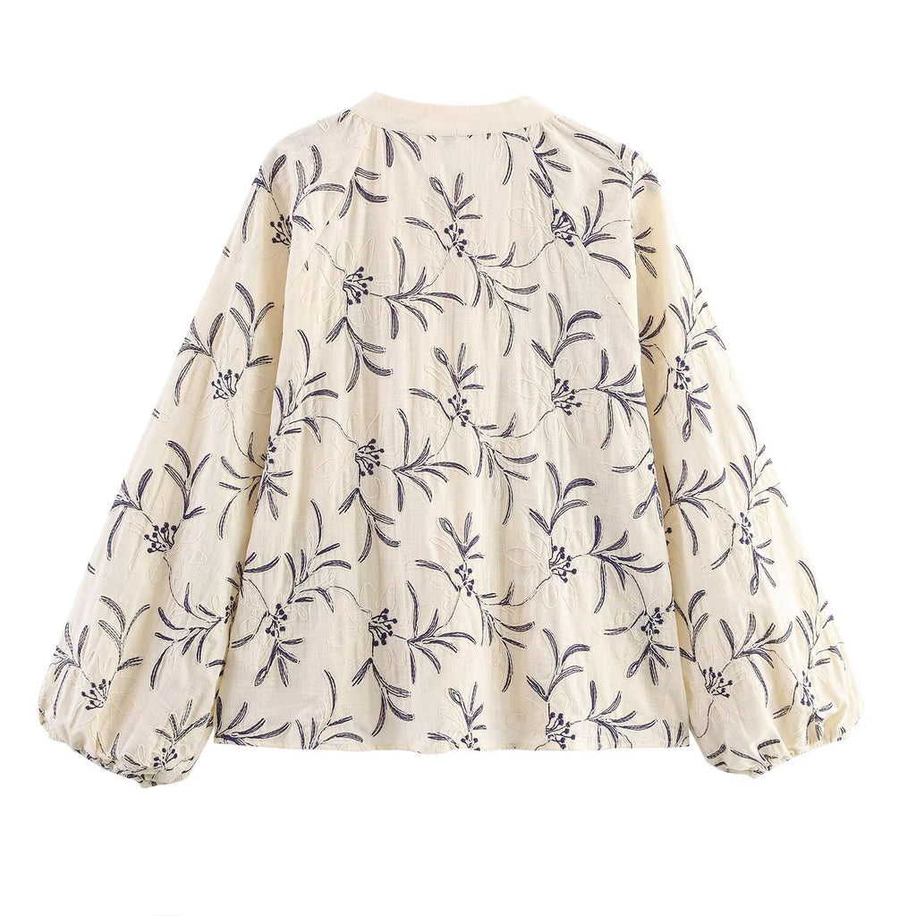 Women's Lace-Up Embroidered Loose Shirt