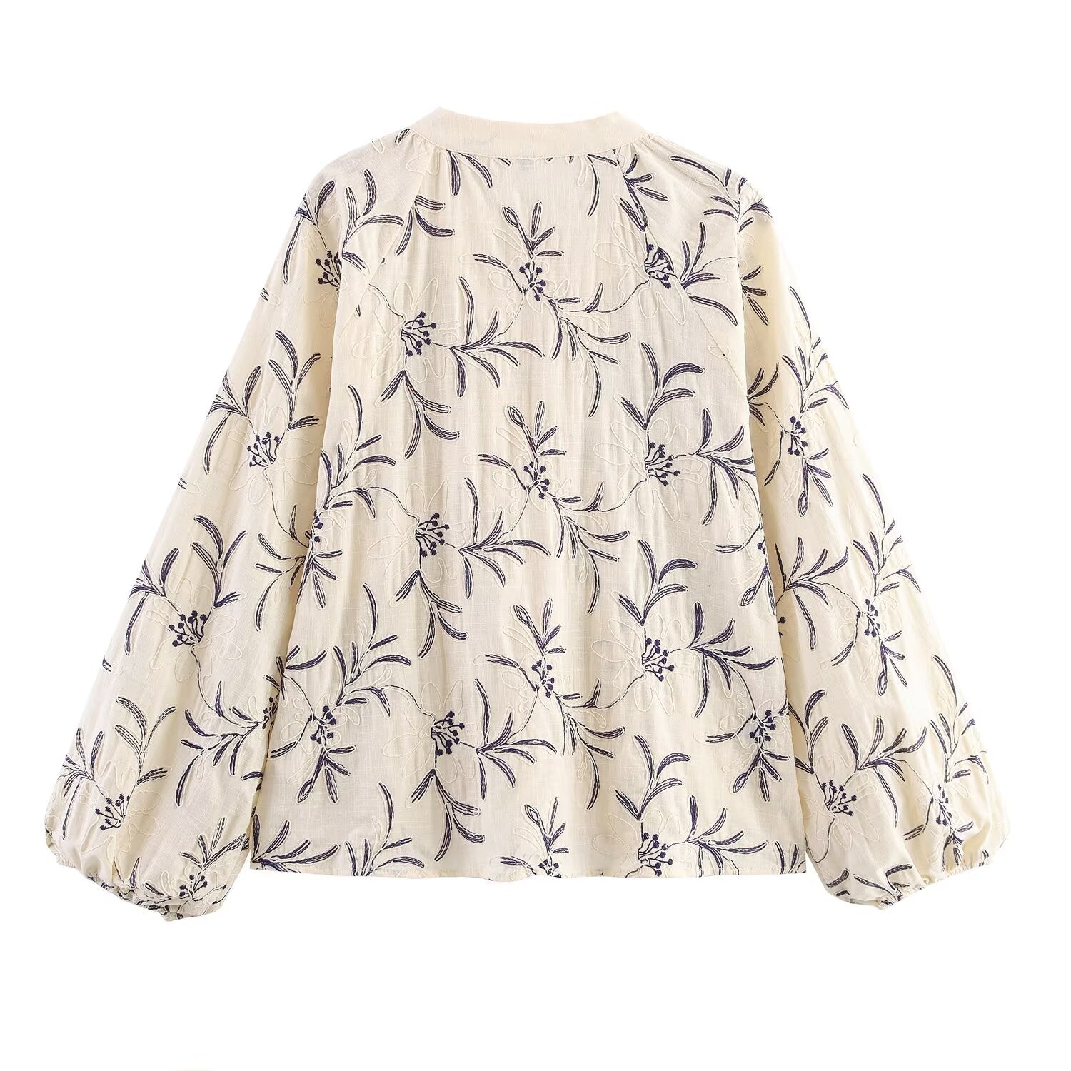 Women's Lace-Up Embroidered Loose Shirt