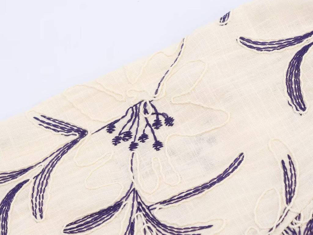 Women's Lace-Up Embroidered Loose Shirt
