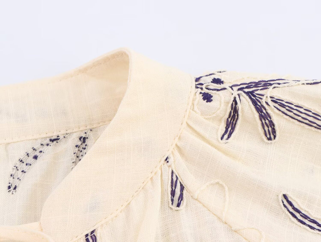 Women's Lace-Up Embroidered Loose Shirt