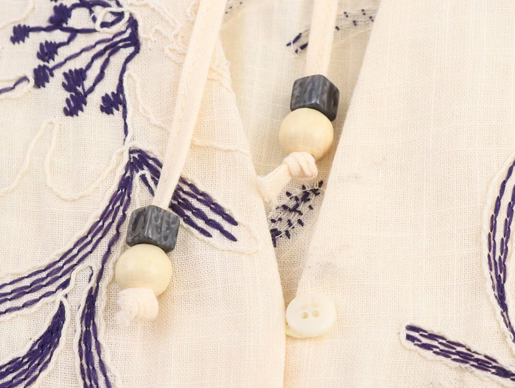 Women's Lace-Up Embroidered Loose Shirt