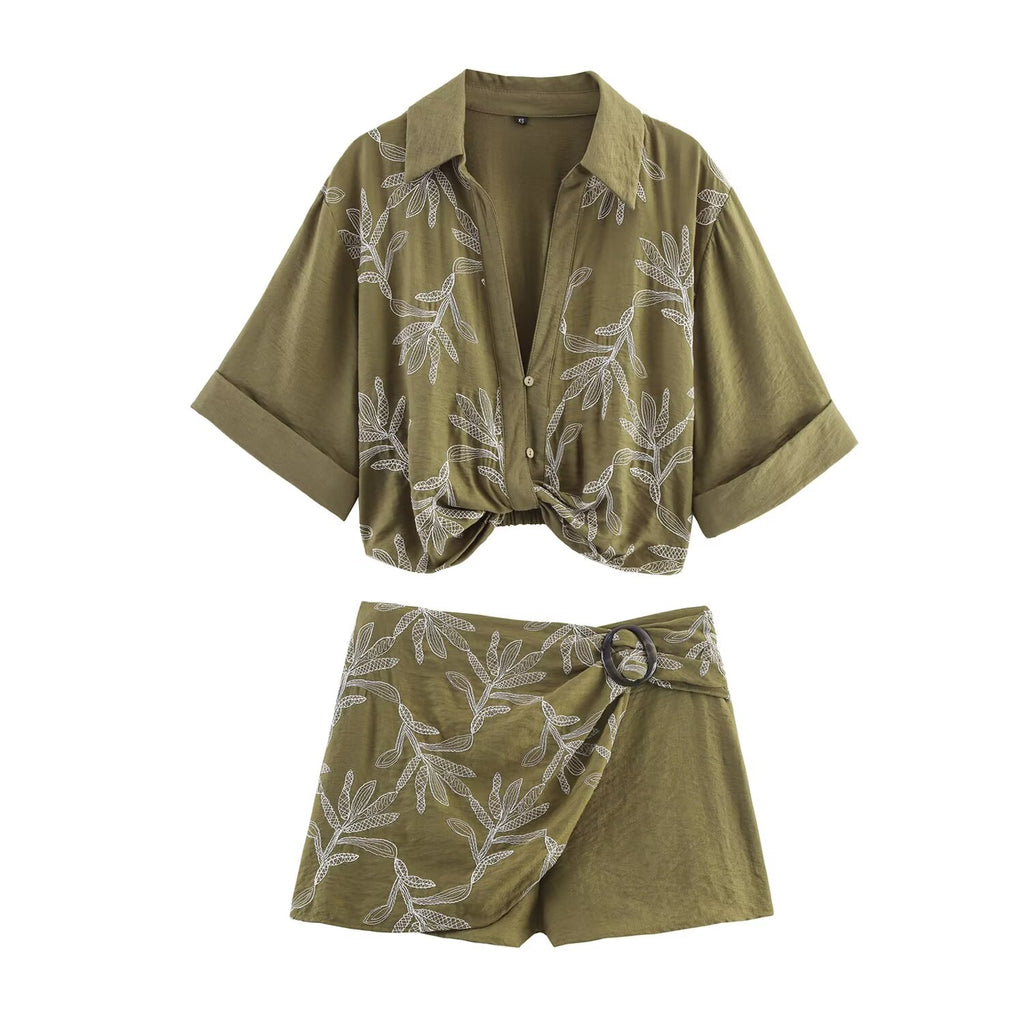 Women's Autumn Women's Casual Loose Short Sleeves Embroidered Shirt