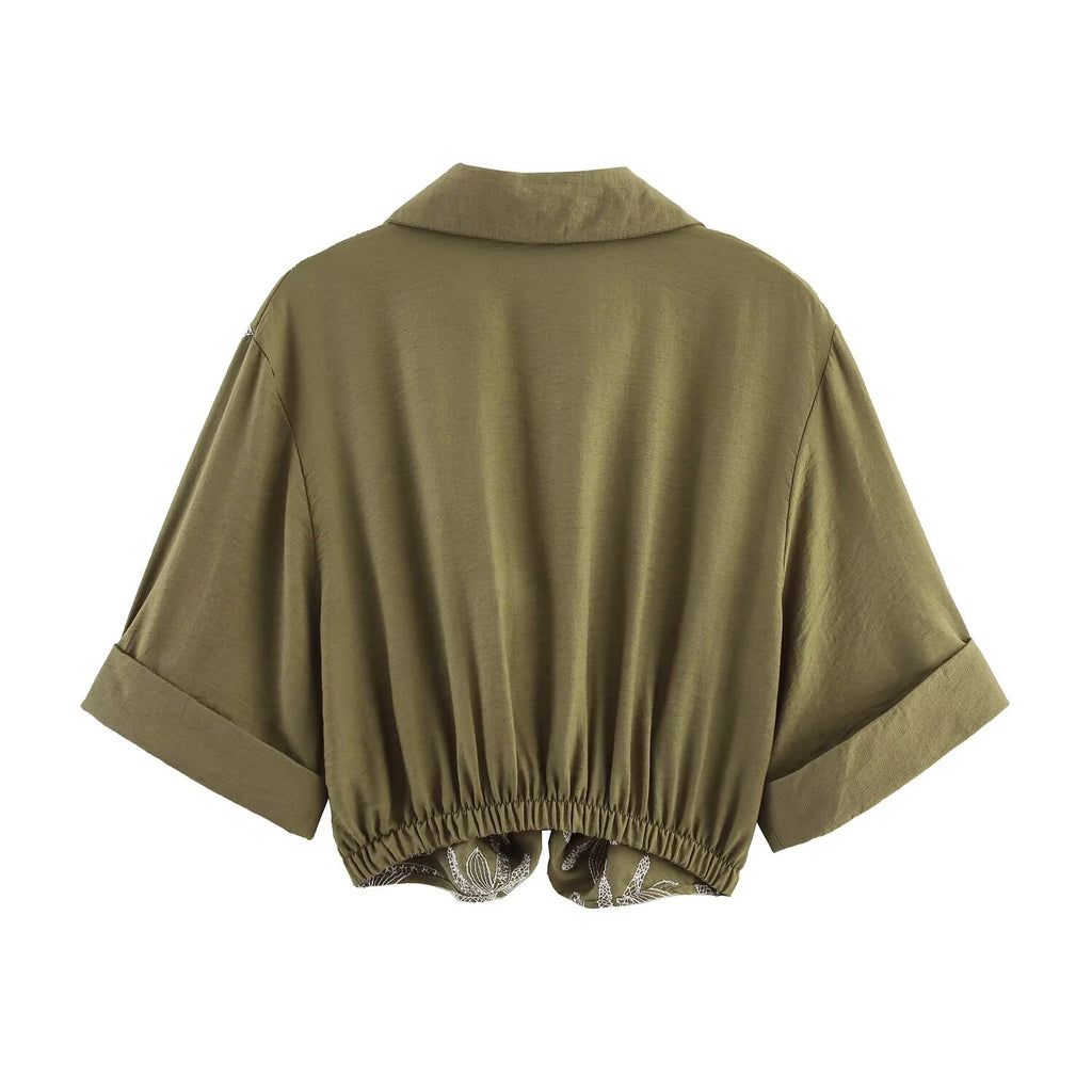 Women's Autumn Women's Casual Loose Short Sleeves Embroidered Shirt
