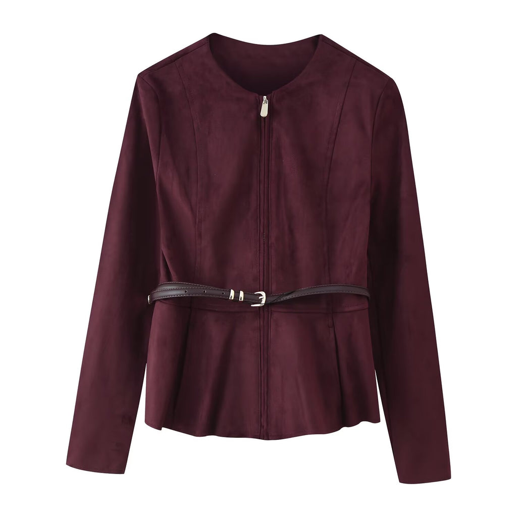 Women's Suede-Effect Belted Jacket