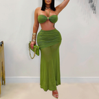 Women's Mesh Pleated Maxi Maxi Dress