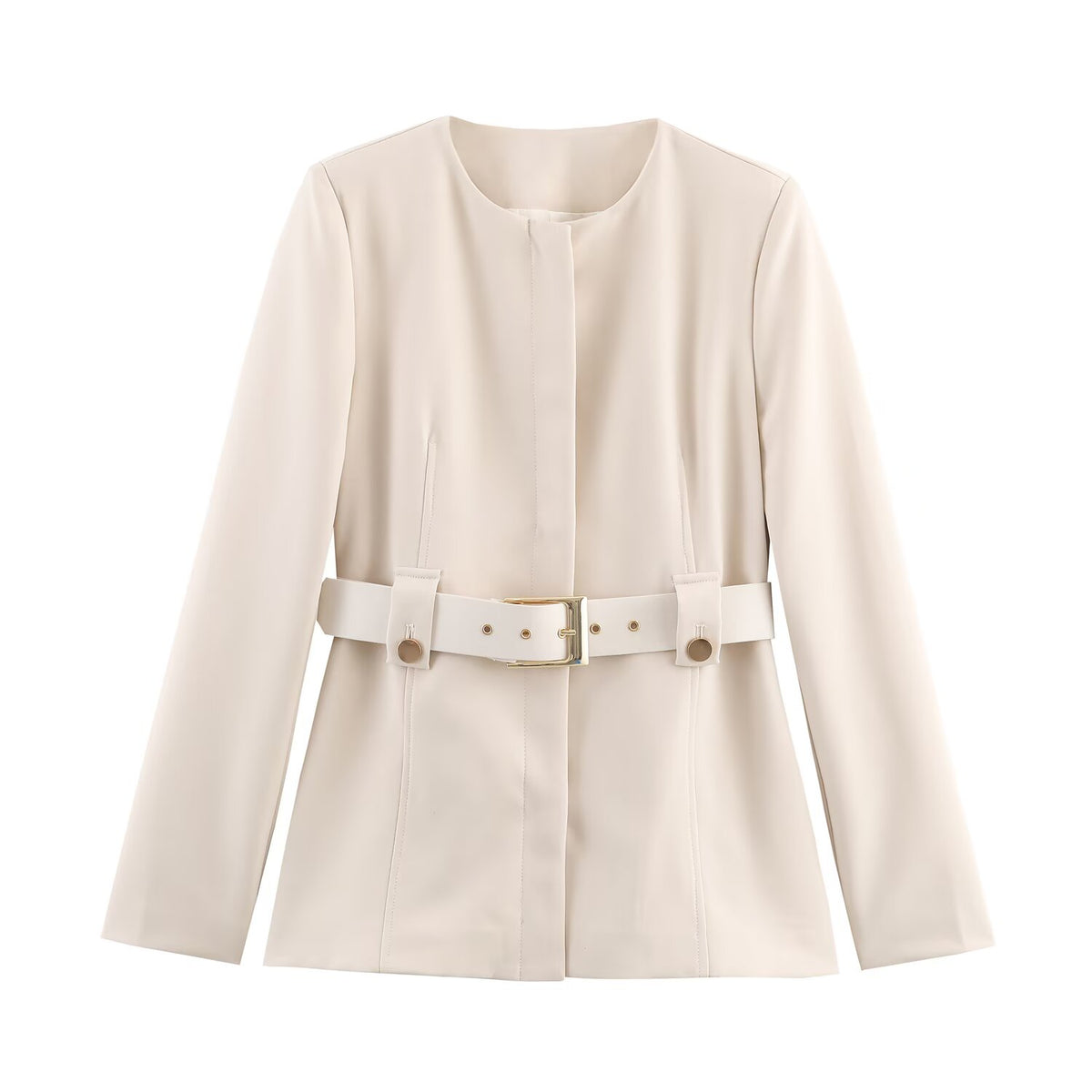 Women's Fashionable Slim Fit Belt Blazer Bell Bottom Pants Set