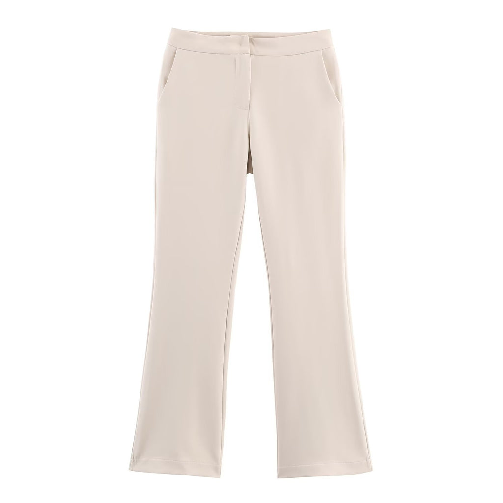 Women's Fashionable Slim Fit Belt Blazer Bell Bottom Pants Set